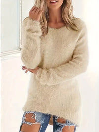 Knitted Round-Neck Pullover - Camille-Khaki-S-State of Style