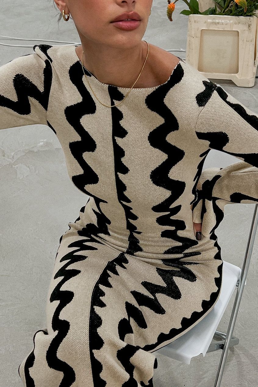 Knitted Summer Dress with Wave Pattern – Mirae-White-S-State of Style