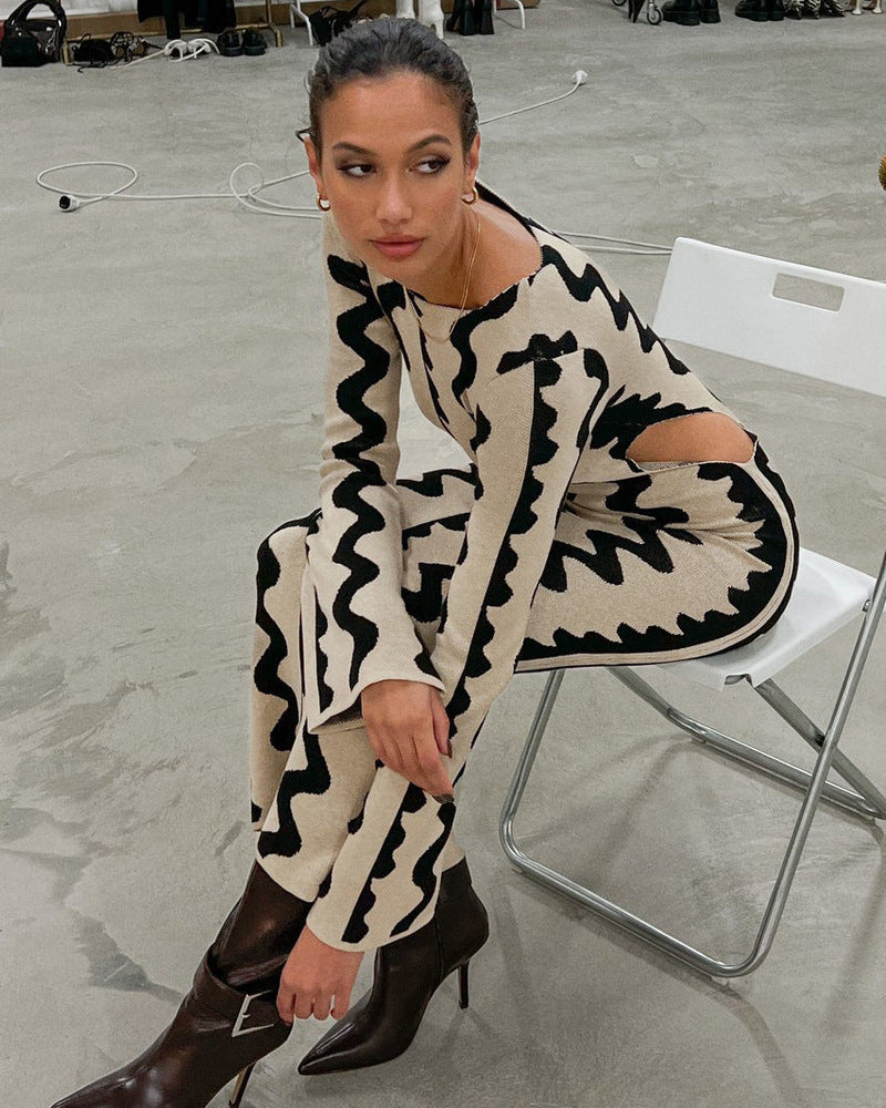 Knitted Summer Dress with Wave Pattern – Mirae-White-S-State of Style