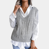 Knitted Sweater Vest with V-Neck for Women - Isabelle-Blue-XS-State of Style