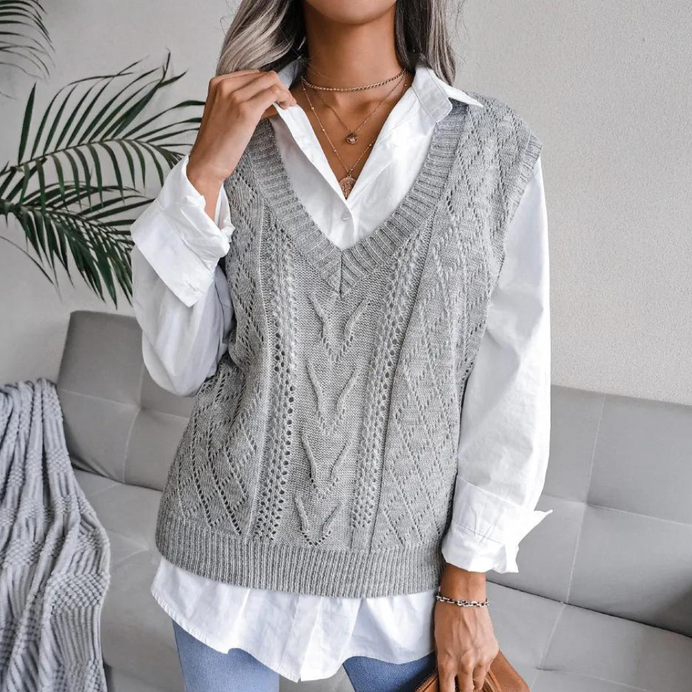 Knitted Sweater Vest with V-Neck for Women - Isabelle-Grey-XS-State of Style