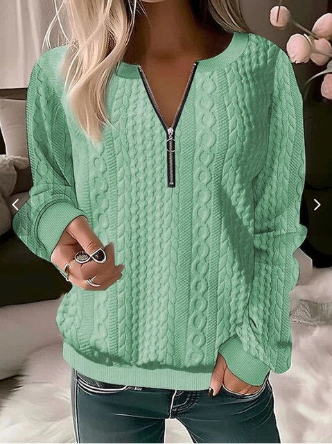 Knitted Sweater with Round Neck and Jacquard Pattern – Tessa-Green-S-State of Style