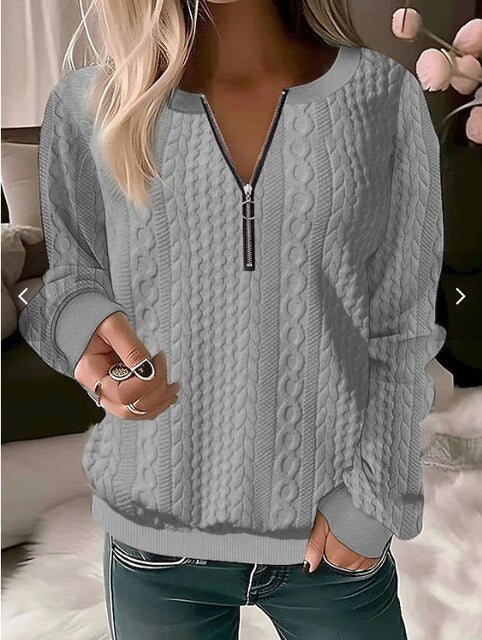 Knitted Sweater with Round Neck and Jacquard Pattern – Tessa-Grey-S-State of Style