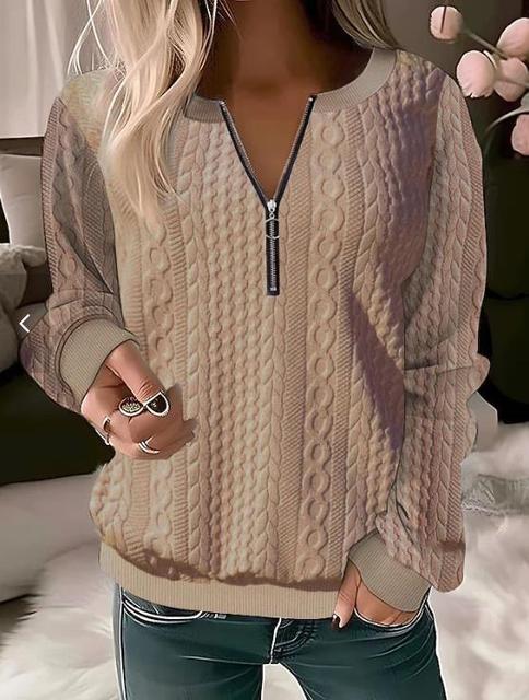 Knitted Sweater with Round Neck and Jacquard Pattern – Tessa-Khaki-S-State of Style