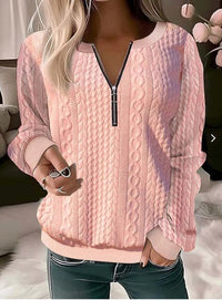 Knitted Sweater with Round Neck and Jacquard Pattern – Tessa-Pink-S-State of Style