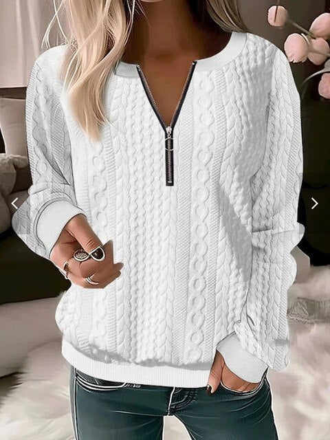 Knitted Sweater with Round Neck and Jacquard Pattern – Tessa-White-S-State of Style