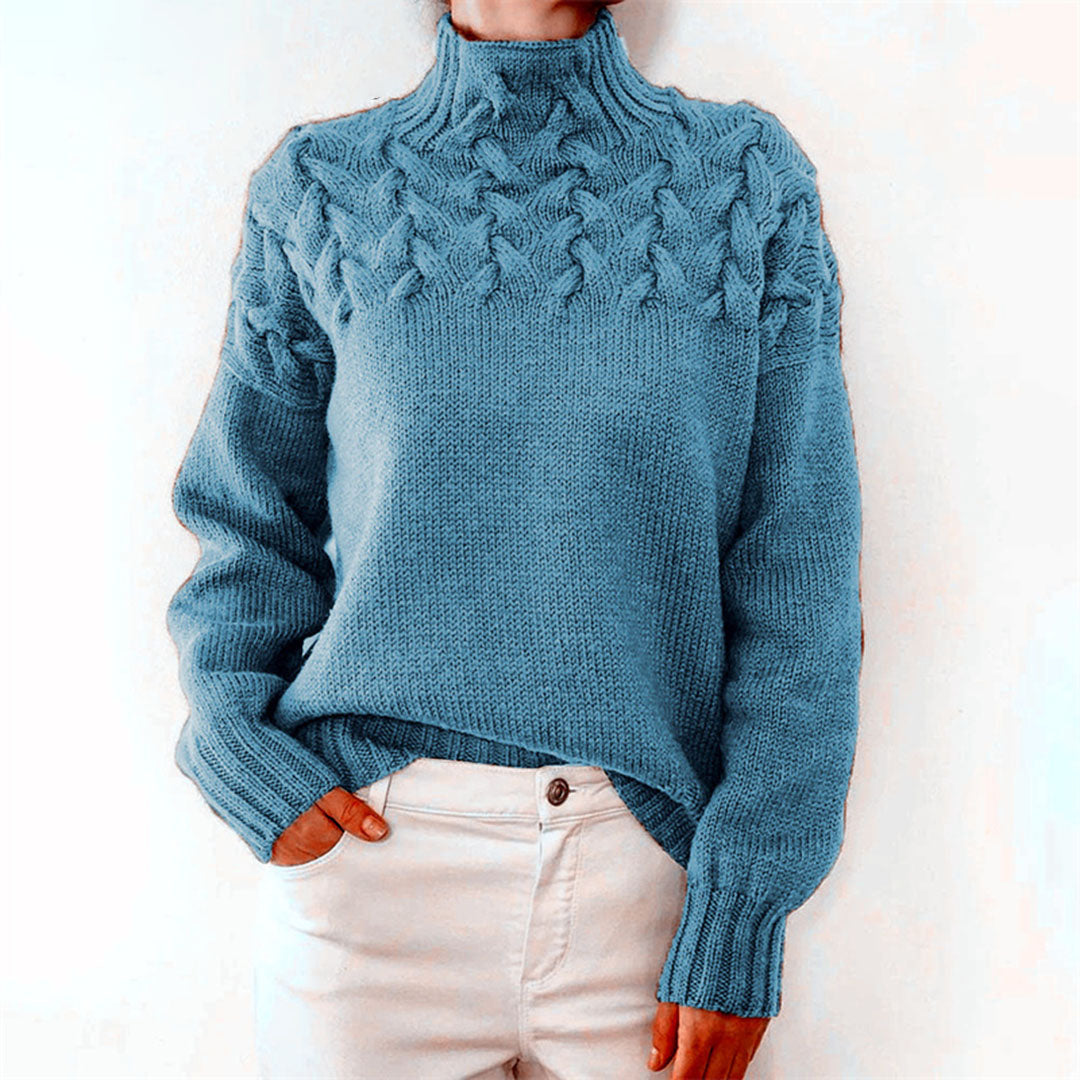 Knitted Turtleneck Sweater for Women – Elara-Sky Blue-S-State of Style