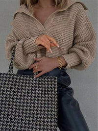 Knitted V-Neck Jumper - Isolde-Khaki-S-State of Style
