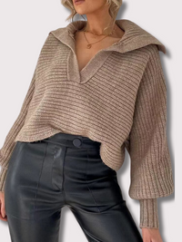 Knitted V-Neck Sweater - Isolde-Khaki-S-State of Style