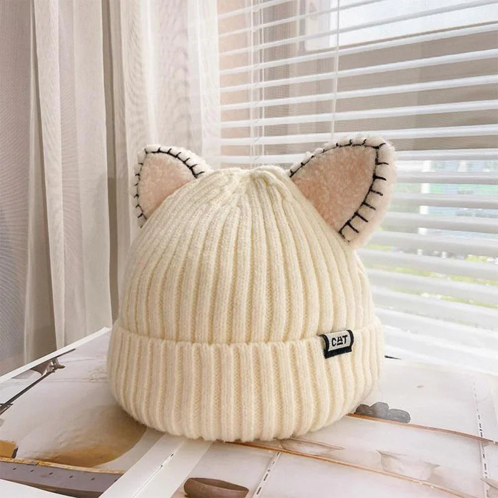 Knitted Winter Hat with Cat Ears - PurrWarm-Beige-1-State of Style
