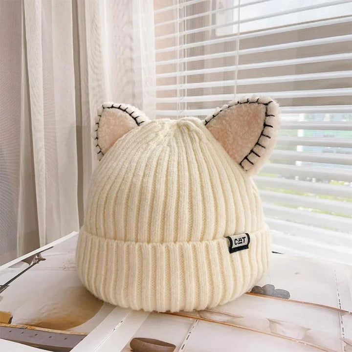 Knitted Winter Hat with Cat Ears - PurrWarm-Beige-1-State of Style
