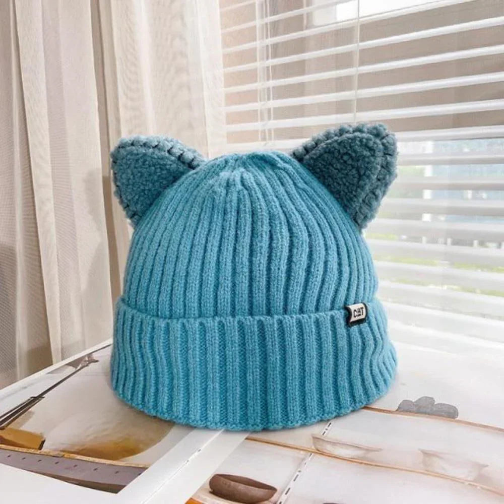 Knitted Winter Hat with Cat Ears - PurrWarm-Blue-1-State of Style