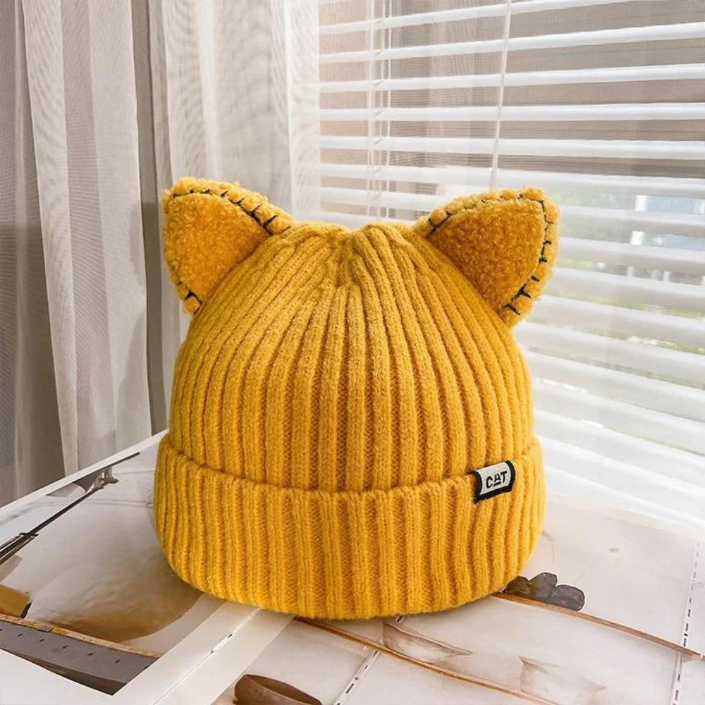 Knitted Winter Hat with Cat Ears - PurrWarm-Yellow-1-State of Style