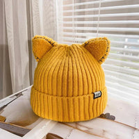 Knitted Winter Hat with Cat Ears - PurrWarm-Yellow-1-State of Style