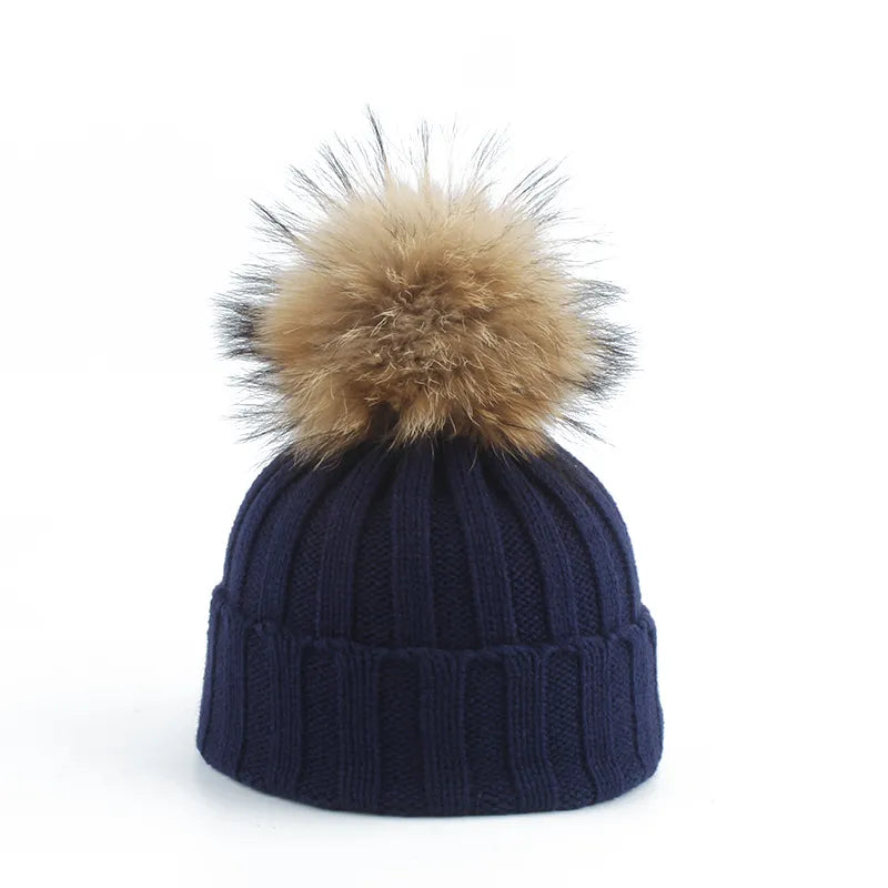 Knitted Winter Pom-Pom Hat - Felina-Dark Blue-State of Style