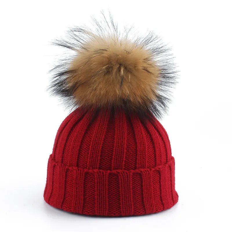 Knitted Winter Pom-Pom Hat - Felina-Red-State of Style