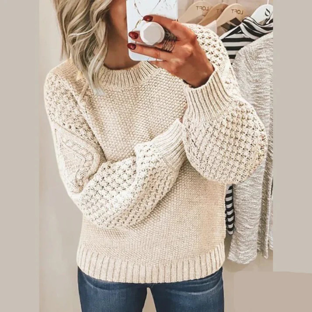 Knitted Women's Sweater - Elina-Beige-S-State of Style