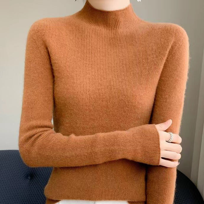 Knitted Women's Sweater with Half Polo - Sophie-Caramel-S-State of Style