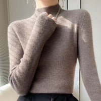 Knitted Women's Sweater with Half Polo - Sophie-Dark Brown-S-State of Style