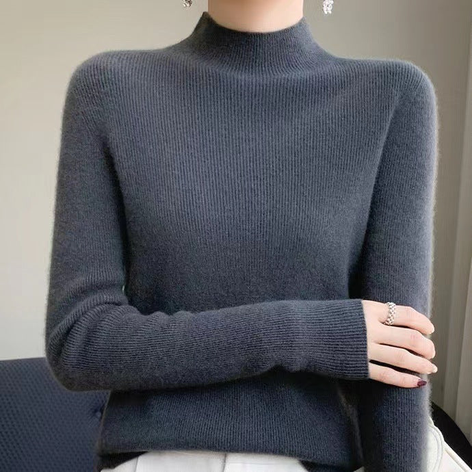 Knitted Women's Sweater with Half Polo - Sophie-Dark Grey-S-State of Style