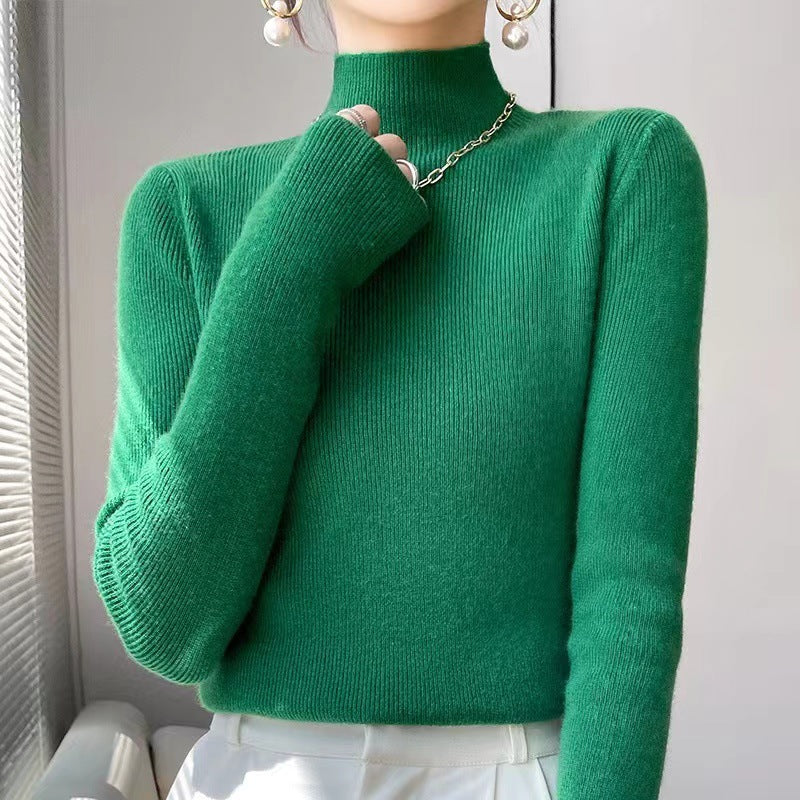 Knitted Women's Sweater with Half Polo - Sophie-Green-S-State of Style