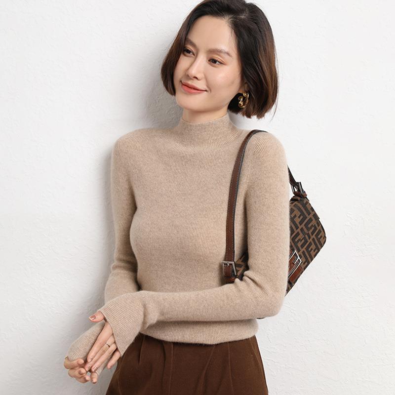 Knitted Women's Sweater with Half Polo - Sophie-Light Brown-S-State of Style