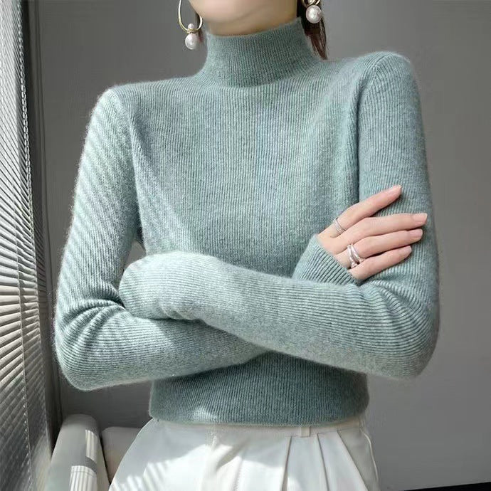 Knitted Women's Sweater with Half Polo - Sophie-Mint Green-S-State of Style