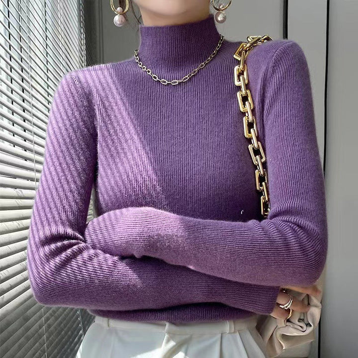 Knitted Women's Sweater with Half Polo - Sophie-Purple-S-State of Style
