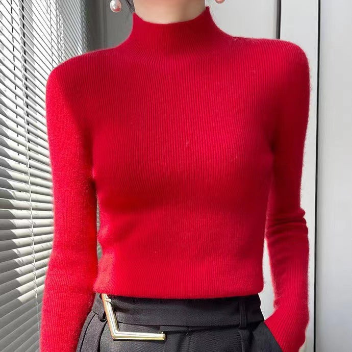 Knitted Women's Sweater with Half Polo - Sophie-Red-S-State of Style