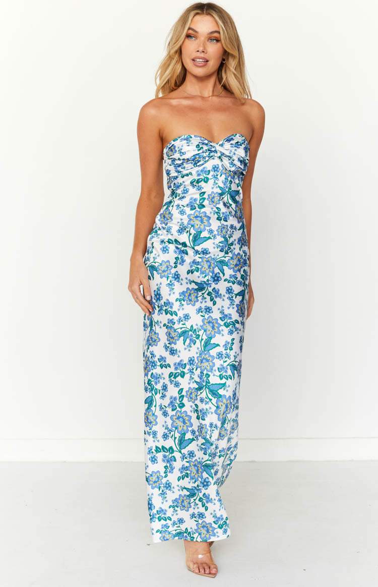 Knotted Tube Dress with Blue Floral Print – Mireva-S-State of Style