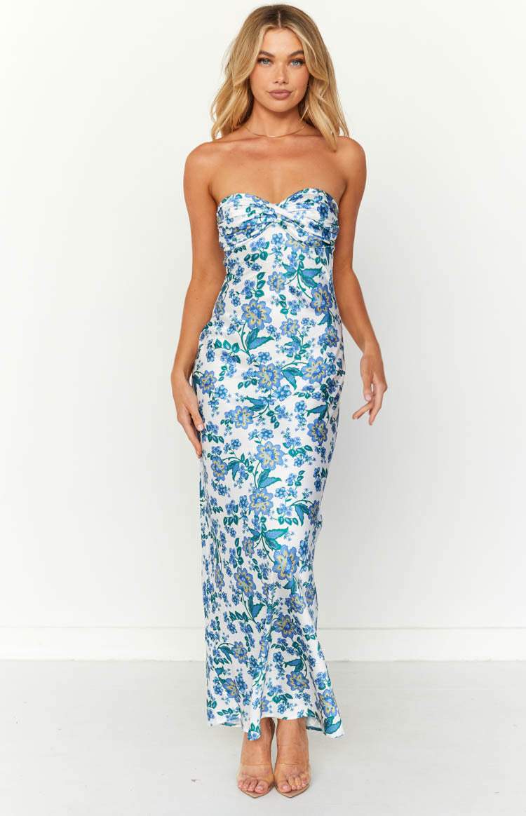 Knotted Tube Dress with Blue Floral Print – Mireva-S-State of Style