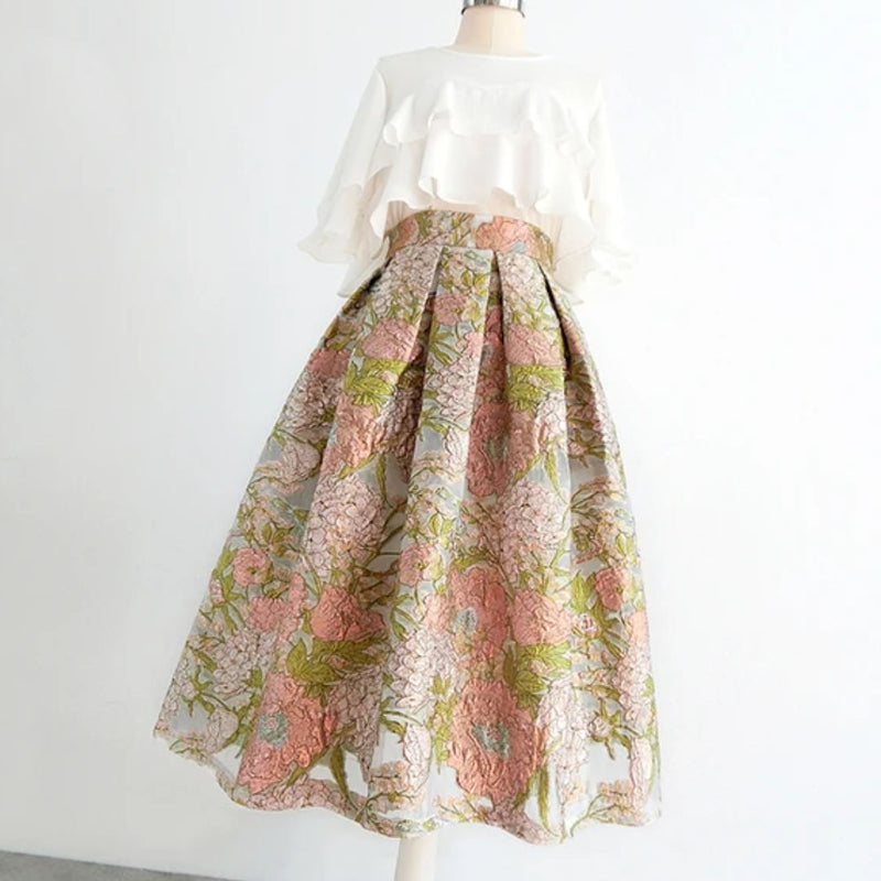 Kristina Traditional Skirt – High-Waisted Embroidered Organza Skirt-S-State of Style