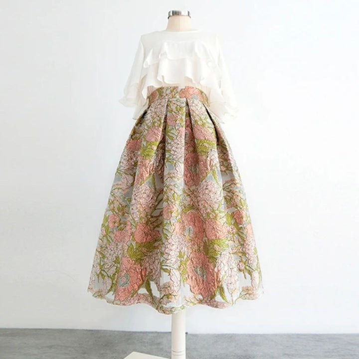 Kristina Traditional Skirt – High-Waisted Embroidered Organza Skirt-S-State of Style