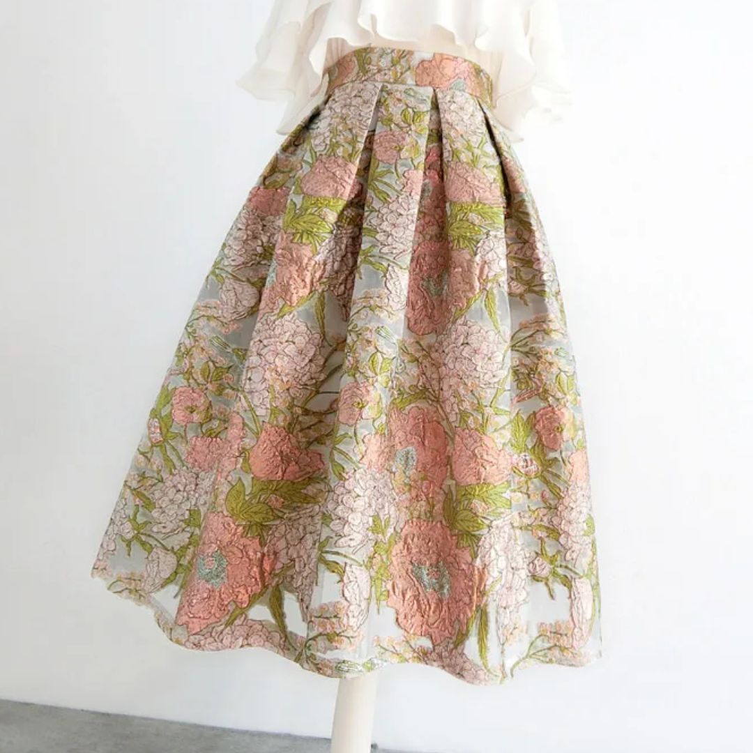 Kristina Traditional Skirt – High-Waisted Embroidered Organza Skirt-S-State of Style