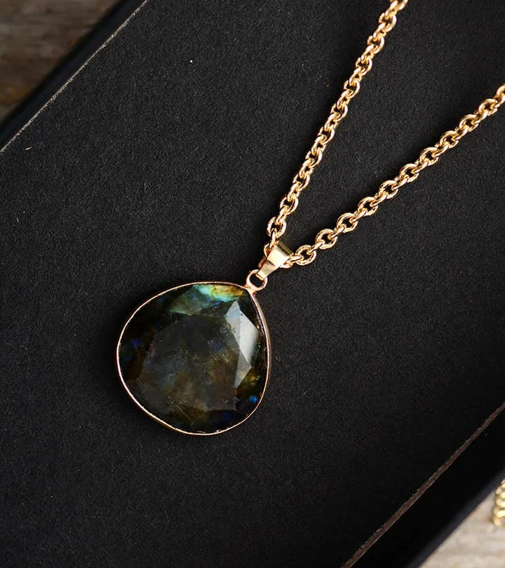 Labradorite Drop Necklace with Gold Plating - Elyria-State of Style