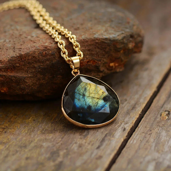 Labradorite Drop Necklace with Gold Plating - Elyria-State of Style