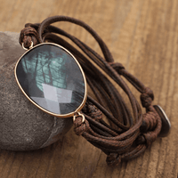 Labradorite Rope-Wrap Bracelet - Lunaria-Light brown-State of Style