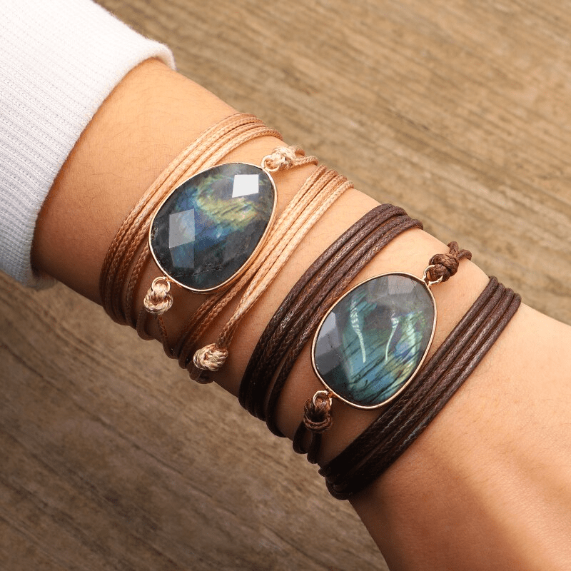Labradorite Rope-Wrap Bracelet - Lunaria-Light brown-State of Style