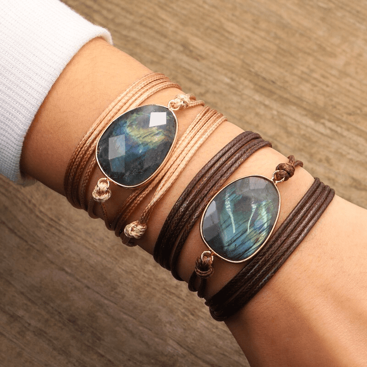 Labradorite Rope-Wrap Bracelet - Lunaria-Light brown-State of Style
