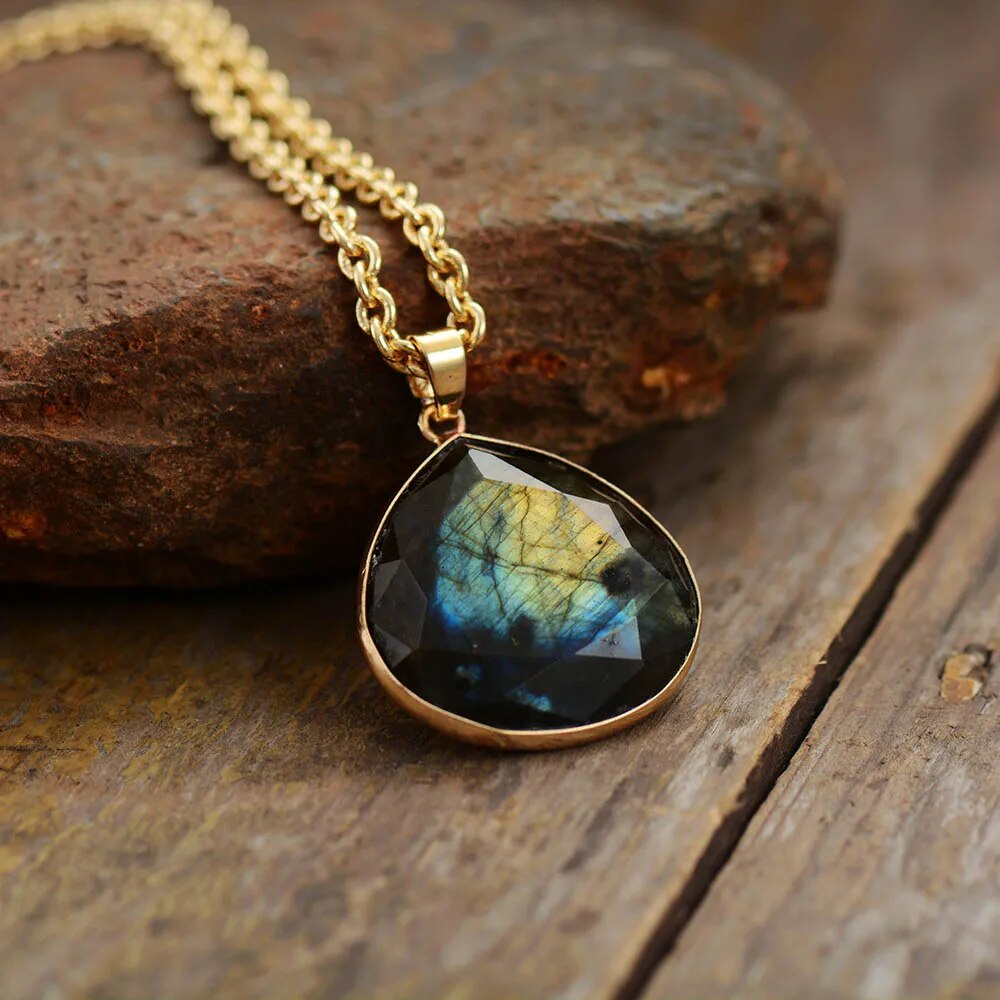 Labradorite Teardrop Necklace with Gold Finish - Elyria-State of Style