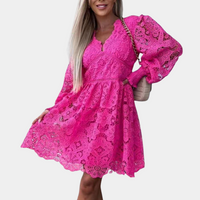 Lace Midi Dress with Floral Pattern – Eliane-Pink-XS-State of Style