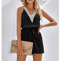 Lace Summer Jumpsuit with V-Neck and Shorts – Sorelle-Black-S-State of Style