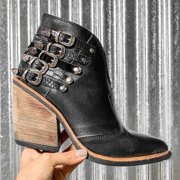 Ladies Ankle Boots with V-Cut and Buckle Detail – Léa-Black-4.5-State of Style