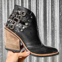 Ladies Ankle Boots with V-Cut and Buckle Detail – Léa-Black-4.5-State of Style