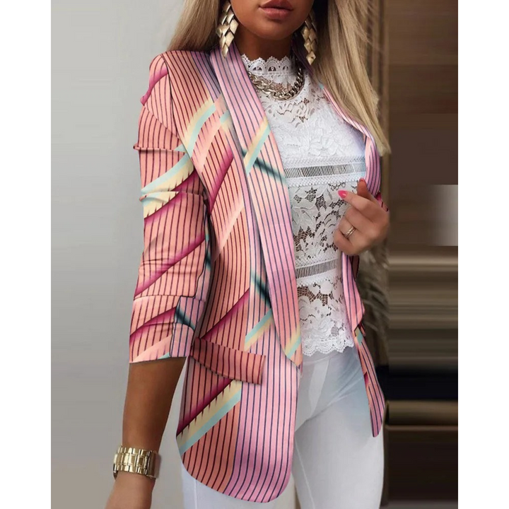 Ladies' blazer with a shawl collar and print - Bella-Pink-S-State of Style