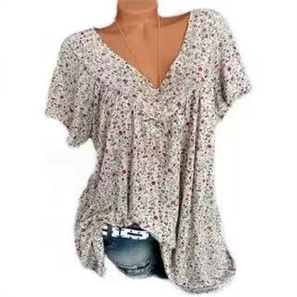 Ladies Boho Summer Blouse with Floral Print - Celeste-Beige-S-State of Style