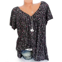 Ladies Boho Summer Blouse with Floral Print - Celeste-Black-S-State of Style