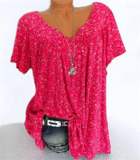Ladies Boho Summer Blouse with Floral Print - Celeste-Pink Red-S-State of Style