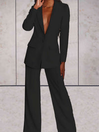 Ladies' business two-piece set with blazer & wide-leg trousers – Emilia-Black-S-State of Style