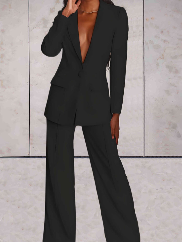 Ladies' business two-piece set with blazer & wide-leg trousers – Emilia-Black-S-State of Style